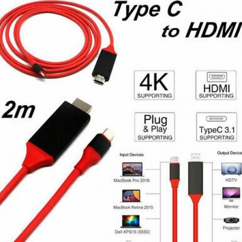 Type C Phone To HDMI TV HDTV Video Cable 2Meter -Red