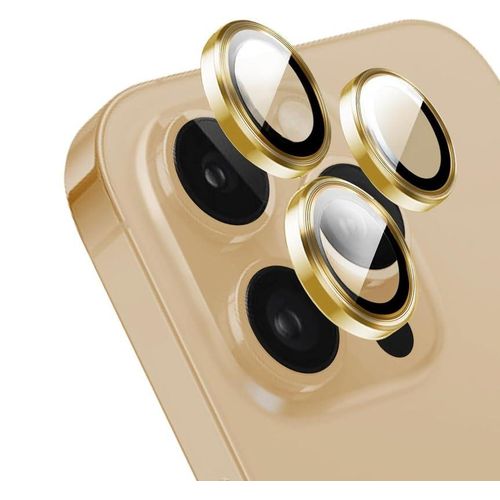 iPhone 15, 15 Plus, 15 Pro, 15 Pro Max Camera Lens Protector, Keep Original Shooting Shatterproof 9H Tempered Glass Camera Screen Protector Metal Ring Cover Film Accessories-Gold