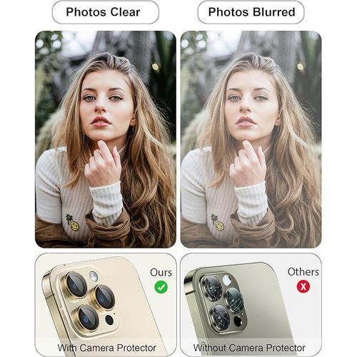 iPhone 15, 15 Plus, 15 Pro, 15 Pro Max Camera Lens Protector, Keep Original Shooting Shatterproof 9H Tempered Glass Camera Screen Protector Metal Ring Cover Film Accessories-Gold