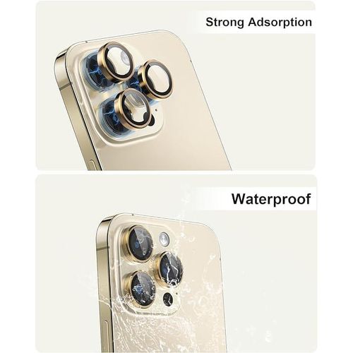 iPhone 15, 15 Plus, 15 Pro, 15 Pro Max Camera Lens Protector, Keep Original Shooting Shatterproof 9H Tempered Glass Camera Screen Protector Metal Ring Cover Film Accessories-Gold