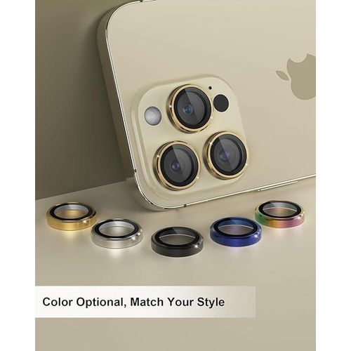 iPhone 15, 15 Plus, 15 Pro, 15 Pro Max Camera Lens Protector, Keep Original Shooting Shatterproof 9H Tempered Glass Camera Screen Protector Metal Ring Cover Film Accessories-Gold
