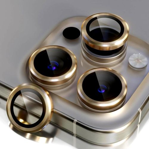 iPhone 15, 15 Plus, 15 Pro, 15 Pro Max Camera Lens Protector, Keep Original Shooting Shatterproof 9H Tempered Glass Camera Screen Protector Metal Ring Cover Film Accessories-Gold