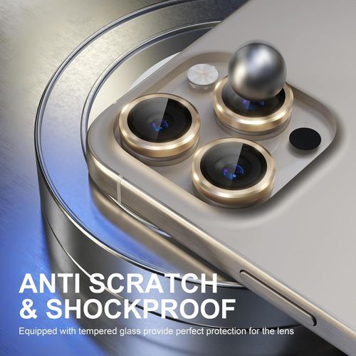 iPhone 15, 15 Plus, 15 Pro, 15 Pro Max Camera Lens Protector, Keep Original Shooting Shatterproof 9H Tempered Glass Camera Screen Protector Metal Ring Cover Film Accessories-Gold