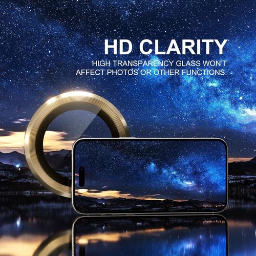 iPhone 15, 15 Plus, 15 Pro, 15 Pro Max Camera Lens Protector, Keep Original Shooting Shatterproof 9H Tempered Glass Camera Screen Protector Metal Ring Cover Film Accessories-Gold