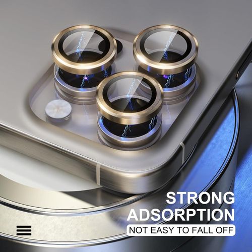 iPhone 15, 15 Plus, 15 Pro, 15 Pro Max Camera Lens Protector, Keep Original Shooting Shatterproof 9H Tempered Glass Camera Screen Protector Metal Ring Cover Film Accessories-Gold
