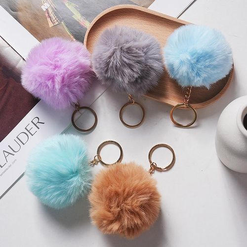 8mm Cute Fluffy Fake Fur Pompom Bag Keychain For Women Girls Soft Fur Ball Key Chain Car Keyring Charm Chain Pendant Jewelry