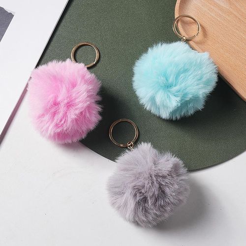 8mm Cute Fluffy Fake Fur Pompom Bag Keychain For Women Girls Soft Fur Ball Key Chain Car Keyring Charm Chain Pendant Jewelry