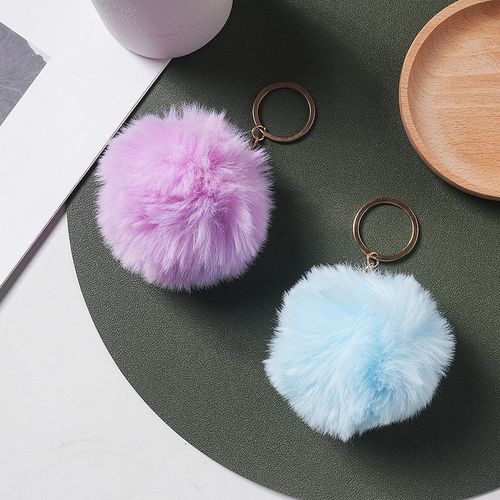 8mm Cute Fluffy Fake Fur Pompom Bag Keychain For Women Girls Soft Fur Ball Key Chain Car Keyring Charm Chain Pendant Jewelry