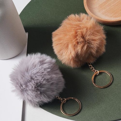 8mm Cute Fluffy Fake Fur Pompom Bag Keychain For Women Girls Soft Fur Ball Key Chain Car Keyring Charm Chain Pendant Jewelry