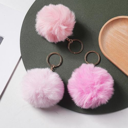 8mm Cute Fluffy Fake Fur Pompom Bag Keychain For Women Girls Soft Fur Ball Key Chain Car Keyring Charm Chain Pendant Jewelry