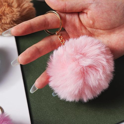 8mm Cute Fluffy Fake Fur Pompom Bag Keychain For Women Girls Soft Fur Ball Key Chain Car Keyring Charm Chain Pendant Jewelry