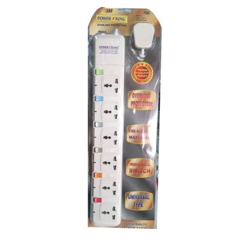 Power King 6 Ac Outlets  Electric Extension Cable Overload Protection-White