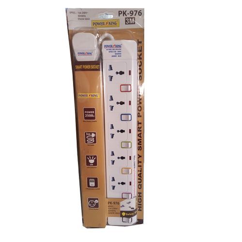 Power King 6 Ac Outlets  Electric Extension Cable Overload Protection-White