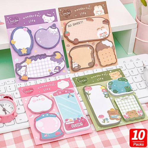 10Set Kawaii Sticky Notes Cute Memo Pad Post Notepad Aesthetic Stationery Check list To Do Tab Shopping Thing Index Book