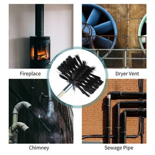 Chimney Cleaning Brush Kit 9PCS Poles with Nylon Brush Head