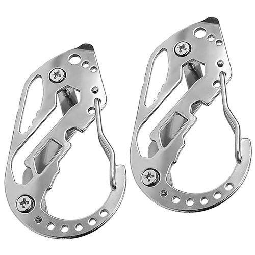2 Packs Stainless Steel Key Holder Clip Portable Key Chain Multi Functional Key Clip Lock Screwdriver Wrench NO5119