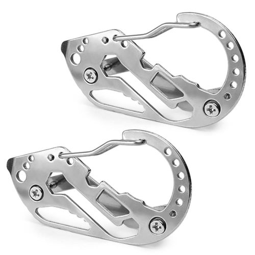 2 Packs Stainless Steel Key Holder Clip Portable Key Chain Multi Functional Key Clip Lock Screwdriver Wrench NO5119