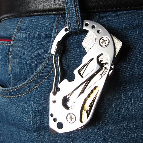 2 Packs Stainless Steel Key Holder Clip Portable Key Chain Multi Functional Key Clip Lock Screwdriver Wrench NO5119
