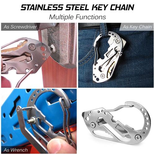 2 Packs Stainless Steel Key Holder Clip Portable Key Chain Multi Functional Key Clip Lock Screwdriver Wrench NO5119