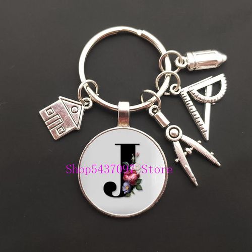 A-Z Letter Glass Keychain House Guide Keytub Rod Keychain Real Estate Architect Keychain Engineer Engineering Student