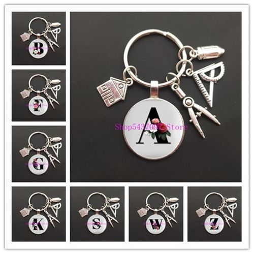 A-Z Letter Glass Keychain House Guide Keytub Rod Keychain Real Estate Architect Keychain Engineer Engineering Student