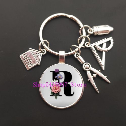 A-Z Letter Glass Keychain House Guide Keytub Rod Keychain Real Estate Architect Keychain Engineer Engineering Student