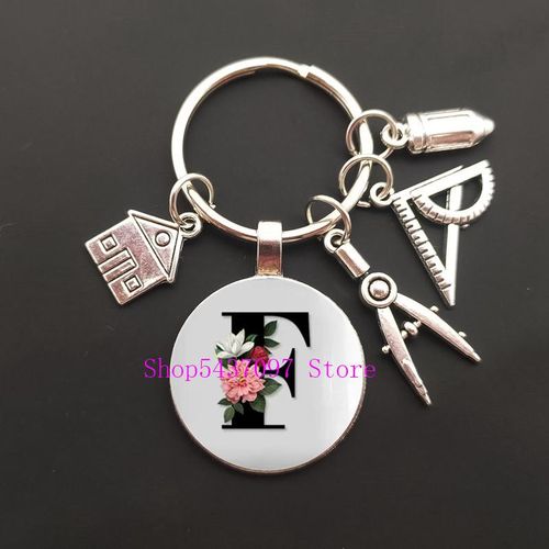 A-Z Letter Glass Keychain House Guide Keytub Rod Keychain Real Estate Architect Keychain Engineer Engineering Student