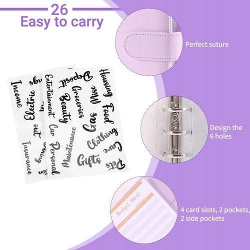 A6 Cash Envelopes Binder Wallet,PU Budget Planner Notebook for Cash Budgeting,Envelope Wallet,Savings Money Binder C NO5119