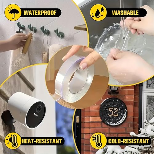 Nano Double Sided Tape, 10m Easy Tape Heavy Duty, Washable Strong Wall Tape Removable Transparent Sticky Tape For Home And Office