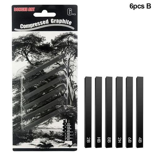 6pcs Carbon Strip Professional Black/White Carbon Sketch Hard/Medium/Soft Woodless Charcoal Pencil Set Drawing Painting Supplies