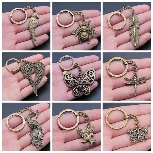 Birds Eagle Owl Peacock Phoenix Parrot Dove Bee Dragonfly Butterfly Wings Feather Key Chains Animal S For Women Men