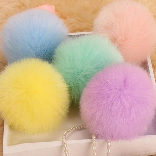 8cm Fluffy Rabbit Fur Pompon Ball Key Chain Women Cute Pom Pom Keychain On Bag Trinket Jewelry Accessories Wedding Party