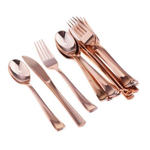 18pcslot Large Disposable Plastic Cutlery Set Forks  Rose Gold