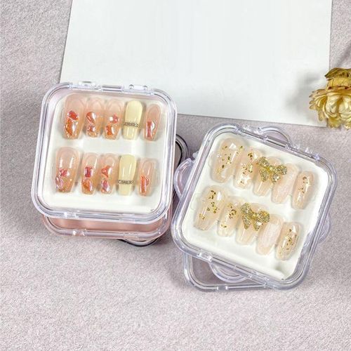 10Pcs Press On Nail Storage Box Mini False Nail Packaging Box For Pink