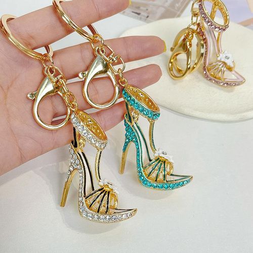 Alloy Rhinestone High Heel Shoe Keychain Purse Car Key Chain Bag Pendant Decorative Souvenir For Women Girl