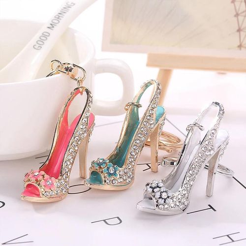 Alloy Rhinestone High Heel Shoe Keychain Purse Car Key Chain Bag Pendant Decorative Souvenir For Women Girl