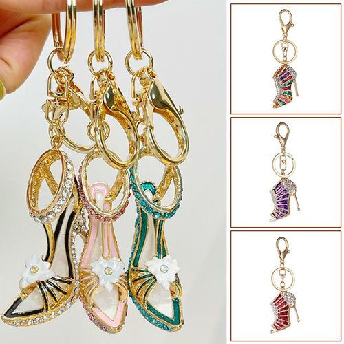Alloy Rhinestone High Heel Shoe Keychain Purse Car Key Chain Bag Pendant Decorative Souvenir For Women Girl