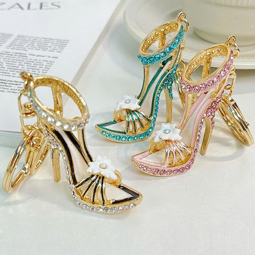 Alloy Rhinestone High Heel Shoe Keychain Purse Car Key Chain Bag Pendant Decorative Souvenir For Women Girl