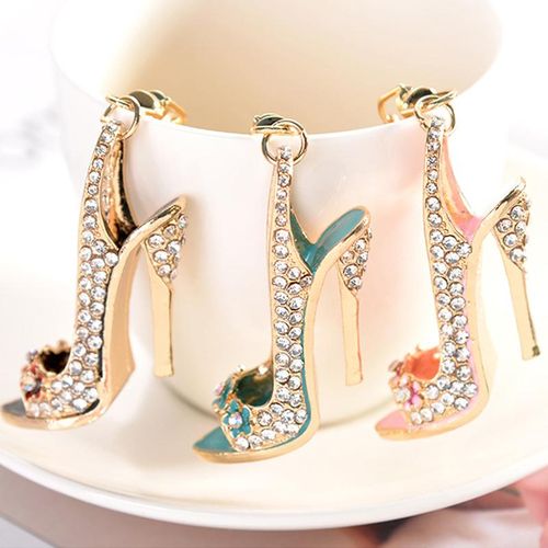 Alloy Rhinestone High Heel Shoe Keychain Purse Car Key Chain Bag Pendant Decorative Souvenir For Women Girl