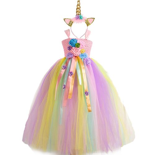 Children's Mesh Dresses for Casual Pink Lace Rainbow Dress for Holiday Pageant Halloween,SX HD93306 NO5115