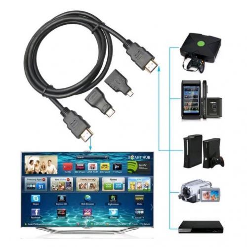 3 IN 1 HDMI to HDMI/Mini/Micro HDMI Adapter Cable Kit HD for Tablet PC TV- Black