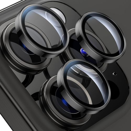 iPhone 15, 15 Plus, 15 Pro, 15 Pro Max Camera Lens Protector, Keep Original Shooting Shatterproof 9H Tempered Glass Camera Screen Protector Metal Ring Cover Film Accessories-Black