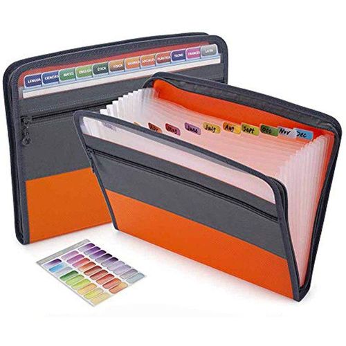 A4 Expanding File Folder with Sticky Labels,13 Pockets Accordion Document Organizer Expanding File Folder with Zipper Closure