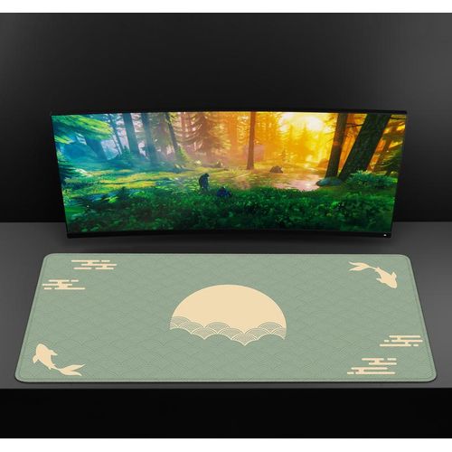 Japanese Desk Mat Black & Red Mouse Pad Koi Fish Sun Cloud Japan Art Seal Sunrise Large XXL Gaming Deskmat Rubber Mousepad 90x40