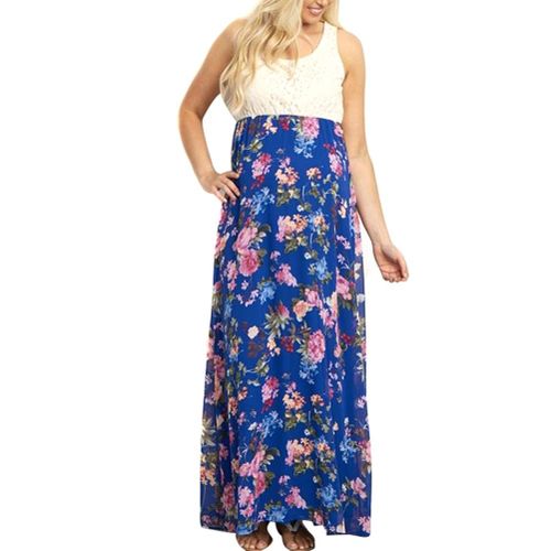 Women Lady Maternity Dress Sleeveless Printing Lace Splice Loose Fashion For Party New,XL NO5112