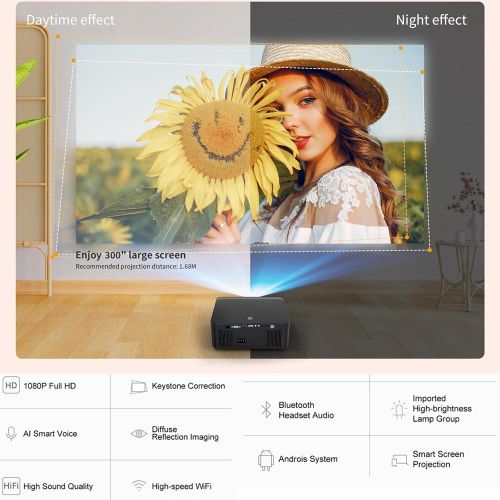 Tikin Electric Focus 4K Projector WiFi6 Android TV 800 ANSI Portable Mini Projectors