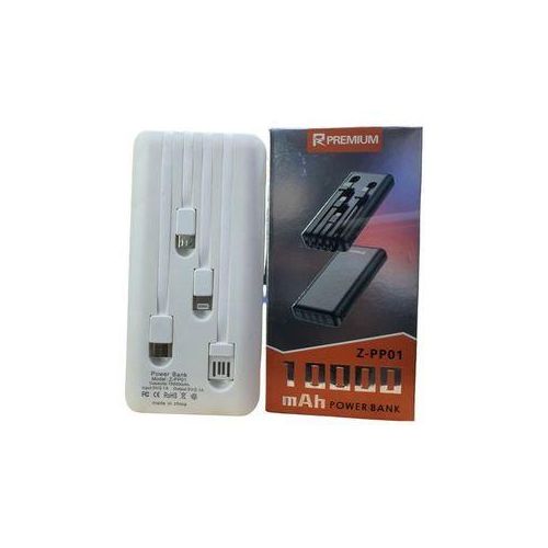 Premium Accessories 10000mAh Portable Multi-Cable Power Bank - White/Black