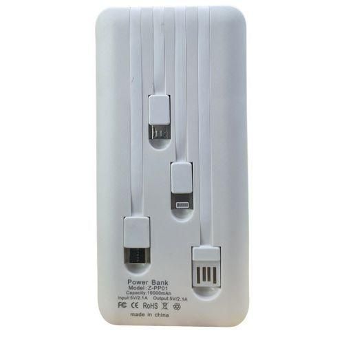 Premium Accessories 10000mAh Portable Multi-Cable Power Bank - White/Black