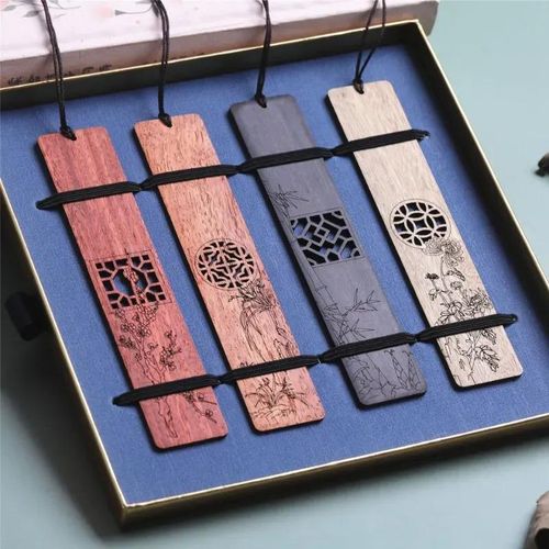 4 Styles Chinese Style Wooden Bookmark Carving Mahogany Book Student Writing Supplies School Stationery Accessories