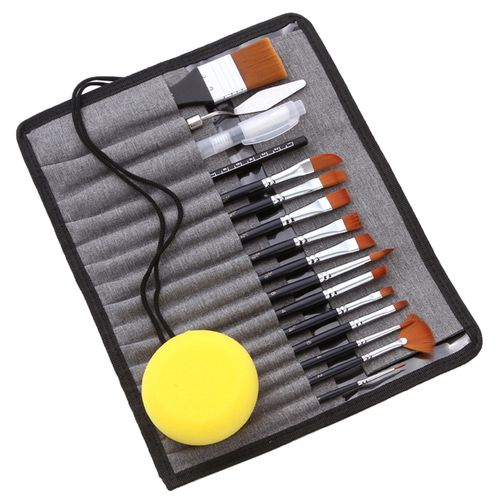 18pcs Artist Paint Brushes Set Bag Pack With Scraper